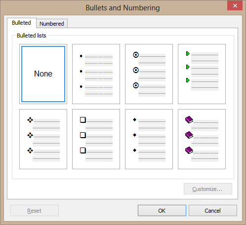 RichViewActions' dialog for applying and customizing bullets and numbering RichViewActions' dialog for applying and customizing bullets and numbering